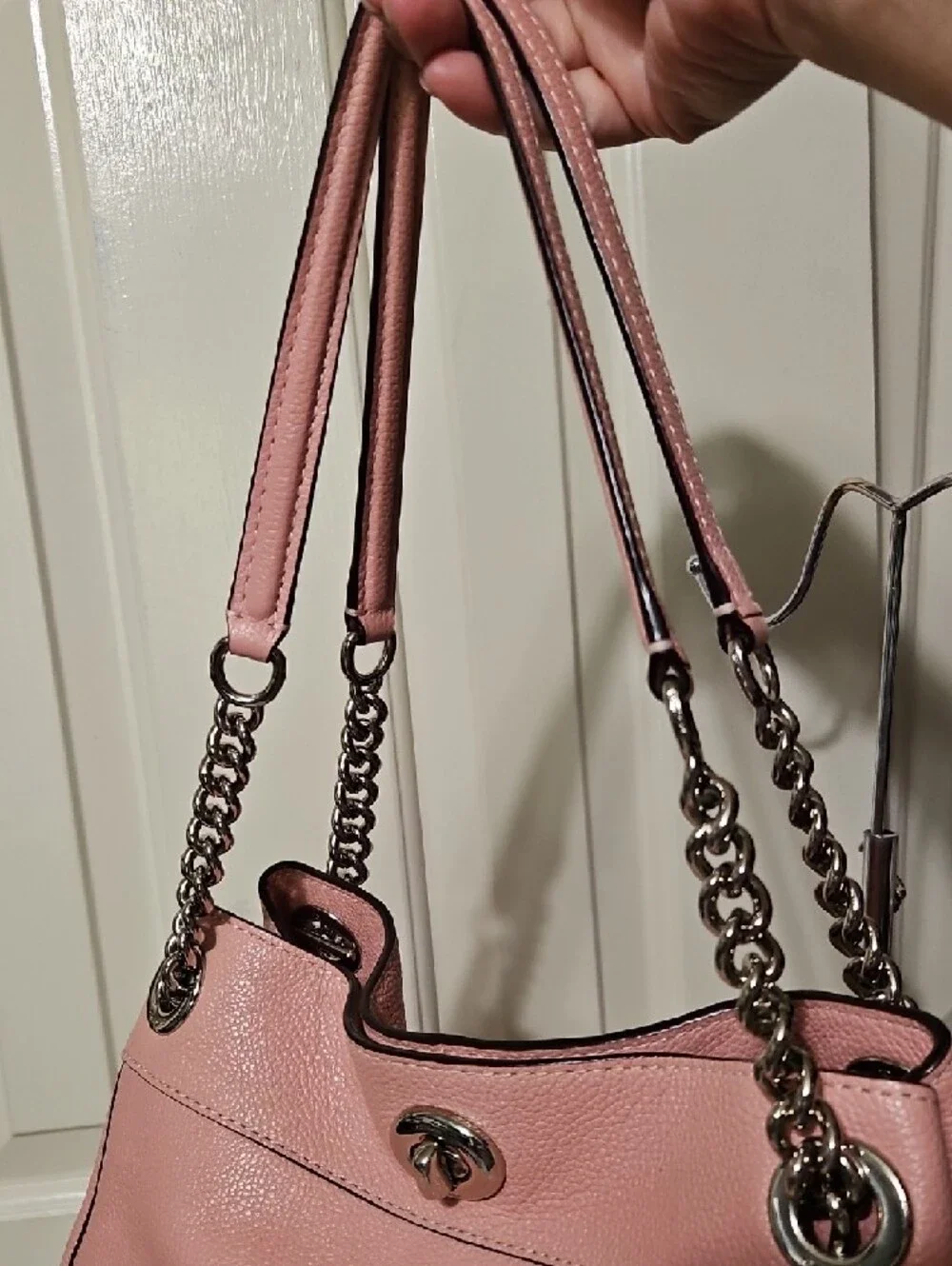 Coach EUC Lexi Pink Pebbled Leather Shoulder Bag with Chain Straps - Picture 5 of 12